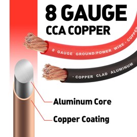 8 Gauge Wire (25FT Red) SGANGCAR True Spec Power Ground Wire Cable with 10 Lugs, 10 Heat Shrink Wrap,Copper Clad Aluminum CCA,for Power/Auto,Amplifier,Car Audio Speaker,Ground Cable