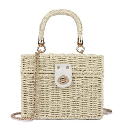 Youjaree Handwoven Rattan Bag for Women Wicker Crossbody Shoulder Bag Straw Beach Tote Bag Top Handle Satchel Handbag with Chain Strap(Beige)