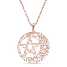 14k Rose Gold Over Sterling Silver Plain Metal In Pentacle Circle Celtic Knot Star Pendant Necklace Along With 18" Chain For Womens