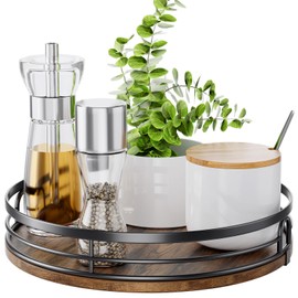 LAMU 9'' Lazy Susan Turntable Organizer for Cabinet, Round Wood Lazy Susan for Table Top, Countertop, Kitchen, Pantry, Spice, Bathroom Vanity, Decor