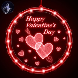 Capoda 8.3 Inch Valentine's Day Window Light Valentine Red Heart Backdrop Light Battery Operated Happy Valentine's Day String Light Indoor Outdoor for Patio Bedroom Party Wall Decoration