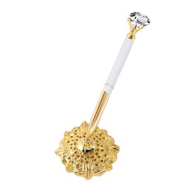 RUTICH Hollow Round Pen Holder Signing Pen Set with Big Diamond Crystal Pen for Wedding Bridal Opening Ceremony Graduation Office, Golden Holder with White Pen(Black Ink)