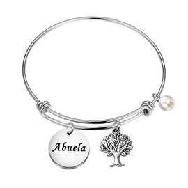 LQRI Abuela Bracelet Grandma Abuela Charm Expandable Wire Bangle Grandmother Jewelry Abuela Jewelry Gift for Nana Yaya Gigi Granny (sliver)