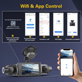 Hikity 3.0 Inch DVR 1080P WiFi Dash Cam Four Car Camera App Control with 64GB SD Card 360° Wide Angle with 24H Parking Monitoring G-sensor Loop Recording Super Night Vision, Supports Maximum 256GB