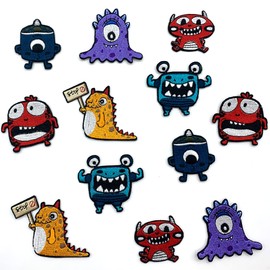 DHER Iron-On Patches Children's Patches for Iron-On Pack of 12 Cute Embroidery Stickers, Cute Monster Embroidered Fabric Stickers, Trendy Clothing Embroidery Sticker Patches
