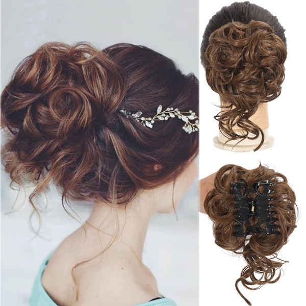 Claw Messy Bun Hairpieces Clip Wavy Curly Hair Chignon Clip in Hairpieces Tousled Updo Doughnut Hair Bun Synthetic Hair Ponytail for Women Girls