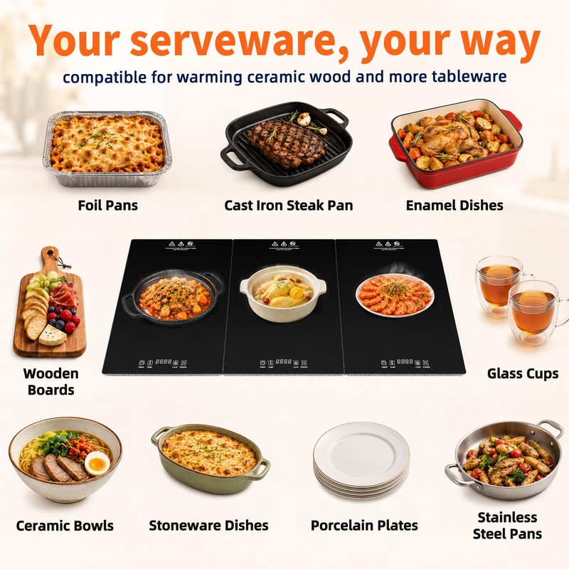 3-in-1 Modular Electric Food Warming Tray, 36 in x 16