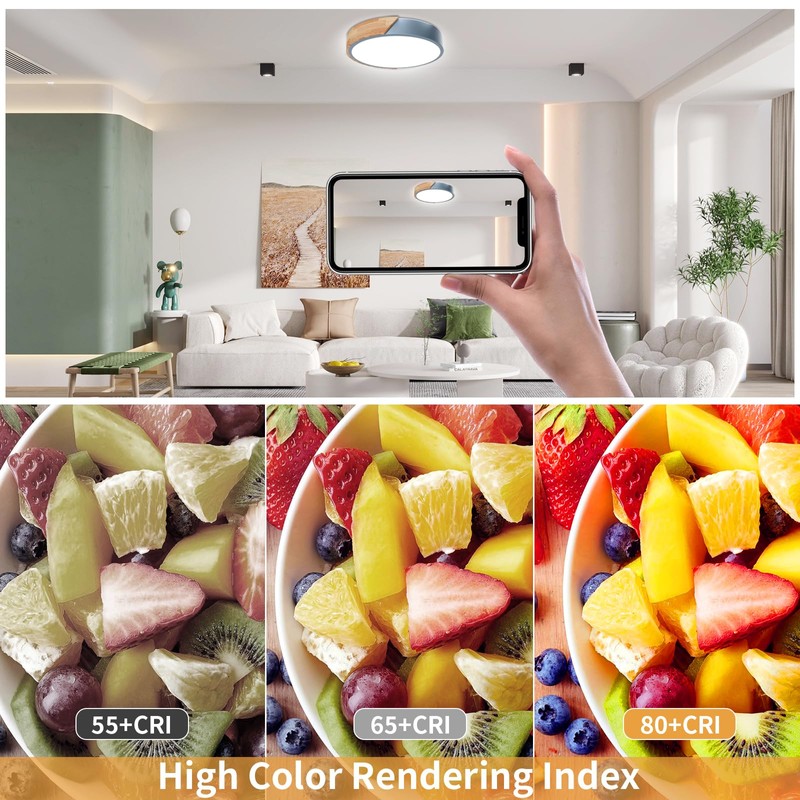 Yexati Ceiling Light Wood,Dimmable Ceiling 3000K-6000K,Remote Controlled Led Ceiling Light,24W