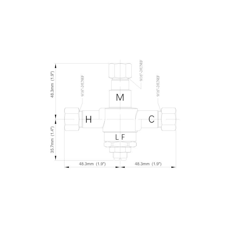 H.C. BT-T39LF-38 Under Counter Thermostatic Mixing Valve, 3/8 inches, Brass
