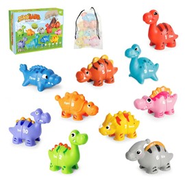 20 PCS Dinosaur Number Learning Toys for Toddlers Kids 3-5, 10 Different Dinosaur Figures, Double Sided Number Matching Game, Preschool Activities Montessori Fine Motor Toys for Toddlers Kids