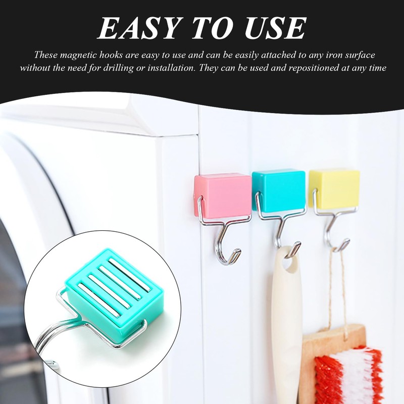 Pack of 6 Magnetic Hooks, Simple and Creative Square Hooks,