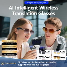 SKEKECIE AI Smart Translation Glasses for Travel & Business, Real-Time 100+ Language Translator, Wireless Open-Earphones Design with Music Playback & Touch Control,Lightweight Eyewear (GD/BU/BN)