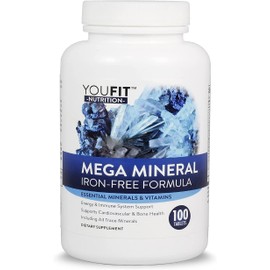 Mega Minerals Supplement by Youfit Nutrition | All 72 Trace Minerals | Premium Formula with Source of Minerals and Immune Health Support | Iron Free | All in One |1000mg Calcium 500mg Magnesium