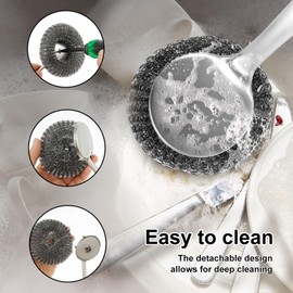 18PCS Steel Wool Scrubber with Handle, Deep Cleaning Metal Scrubber, Detachable Wire Metal Pot Scrubber Brush, Stainless Wire Metal Sponge Steel Scouring Pad for Cleaning Dishes Sink Griddles Grills