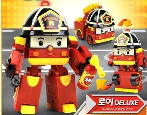 Robocar Poli Deluxe Roy Red Firetruck Transforming Robot Figure – Big 6" Set
