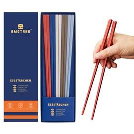 AMOTANG 5 Pairs Chopsticks Set, Dishwasher-Safe Multicoloured Sushi Sticks Made of Fibreglass, Japanese Colourful Chopsticks, Non-Slip Chinese Chopsticks, 24 cm, French Colourful
