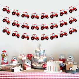 Sursurprise 3PCS Red Tractor Banners for Tractor Birthday Baby Shower Decorations Farm Party Supplies