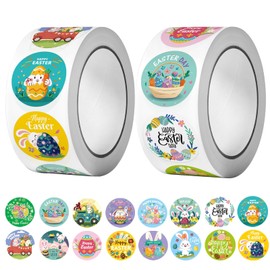 Easter Stickers, Pack of 1000 Easter Eggs Stickers, Round Waterproof Easter Ornaments, Easter Stickers for Crafts, Cards, Scrapbooking, Envelopes, Gifts, 2.5 cm (W)