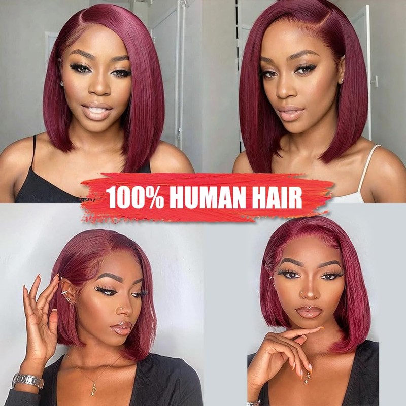 99J Burgundy Lace Front Wigs Human Hair Bob Wig Human