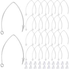 SOFPLATE 1 Box 40Pcs Drop Earring Hooks Stainless Steel Earring Wires Silver Long Marquise V Shaped Hook Earring Findings with Ear Nuts and Loop Dangle Earring Wires for Jewellery Making Supplies DIY