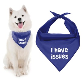 Parisian Pet Dog Bandanas with Printed 'I Have Issues' Funny Dong Bandana - Tie-On Adjustable, Polyester, Dog Scarf for Large Dogs - Washable Triangle Dog Bib - Blue Handkerchief for Pets - L