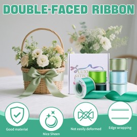 60 Yards Double Face Satin Ribbon 1.57 inch Wide Polyester Fabric Ribbon Use for Crafts Chair Sash Valentine's Day Gift Wrapping Invitation Cards Floral Hair Bows Sewing Party Wedding Car Decoration (Green)