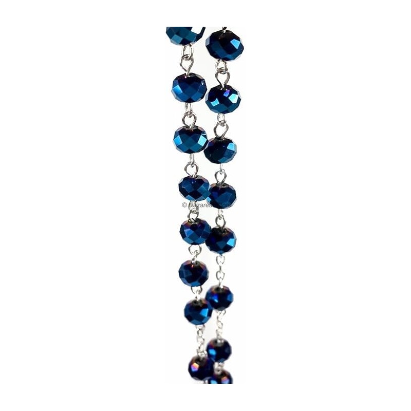 Deep Blue Crystal Beads Rosary Catholic Necklace Holy Soil Medal
