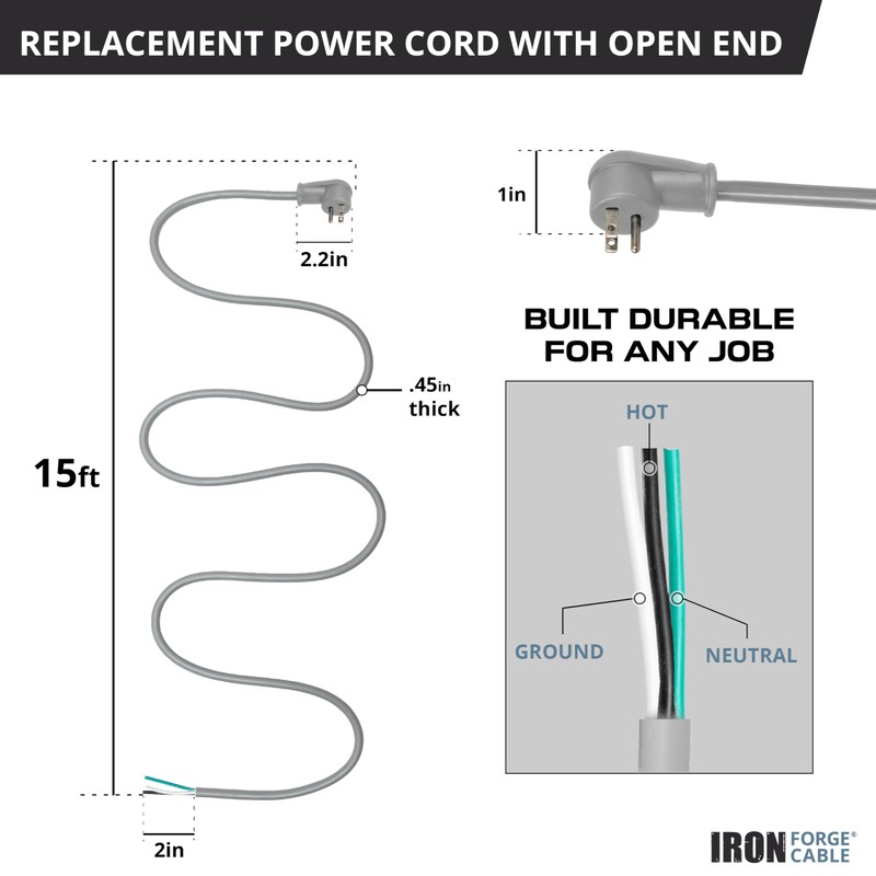 Iron Forge Cable Flat Plug 12 Gauge Power Cord Replacement