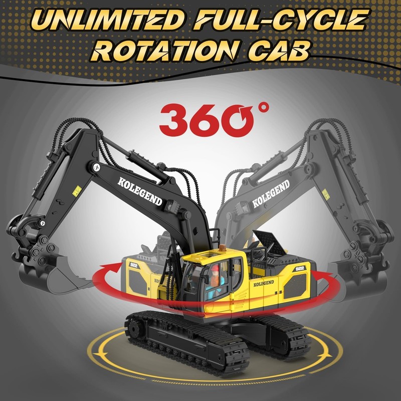 kolegend Remote Control Excavator Toy for Boy 2 Batteries- 1/20