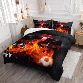 AILONEN Fire Racing Car Comforter Set Twin Size, Extreme Sports Theme Bedding Set Black White Grid Sheet Set,Race Car Bed in a Bag,Cool Sports Car Duvet Set,1 Quilt 2 Pillowcases,3 Pcs