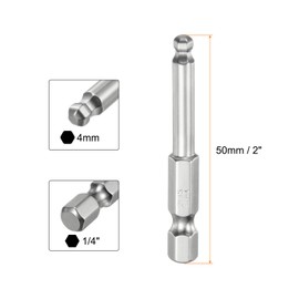 QUARKZMAN Pack of 3 Ball Head Hexagon Screwdriver 4 mm (H4.0) Hex Shank Ball End Hex 50 mm Long Magnetic 1/4 Inch S2 Alloy Steel Screwdriver Bit Set Power Tools