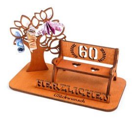 I LOVE MOM Money Gift 60th Birthday Wood, Make Your Own Wooden Sign Guest Book, DIY Three-Dimensional Trees Bench Decoration Numbers for Gifts, Weddings, Parties, Birthdays, Anniversaries