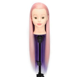 26"-28" Mannequin Head Hair Styling Training Manikin Cosmetology Doll Head Synthetic Fiber Hair With Clamp Stand (pnik and purple)