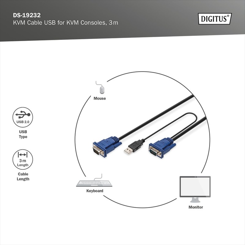Digitus DS-19231 Cable Set for TFT Consoles 1.8 m Mehrfarben,