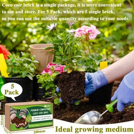 ZeeDix 5Pcs Premium Compressed Coco Coir Brick=12Gallons Coconut Coir Potting Soil for Planting, 7Lbs Coco Block with Low EC and pH Balance for Gardening Plants Flower Herbs and Vegetables