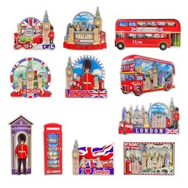 SAJAK 10x London Souvenir 3D Wooden Fridge Magnets Set British Landmark, UK Travel Gift Decor, Iconic London Theme, Big Ben, Home Kitchen Collectible Keepsakes, Great Britain Tourist Memorabilia