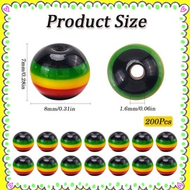 SOFPLATE Pack of 200 Jamaica Beads Striped Beads 8 mm Black Red Green Yellow Resin Round African Reggae Style Mini Spacer Rasta Beads for Jewellery Making Bracelets Necklaces