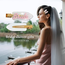 6Pcs Bride Hair Clips for Bachelorette Party Blue and White Bridal Hair Accessories Wedding Getting Ready With Me Set Bride Tribe Gift Bridal Shower Favors Bridesmaid Hairpins Somethin (Pink)