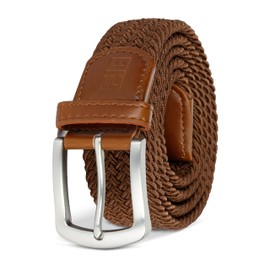East/18 Perfect Fit Men's Woven Stretch Golf Belt, Brown, Brown, Medium-Large