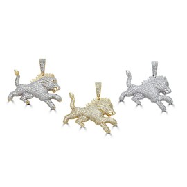 HarlemBling Solid 925 Sterling Silver Iced Out African Lion Pendant - Men's - Great For Any Chain! Icy Rasta Leo KING LION (Gold Tone)