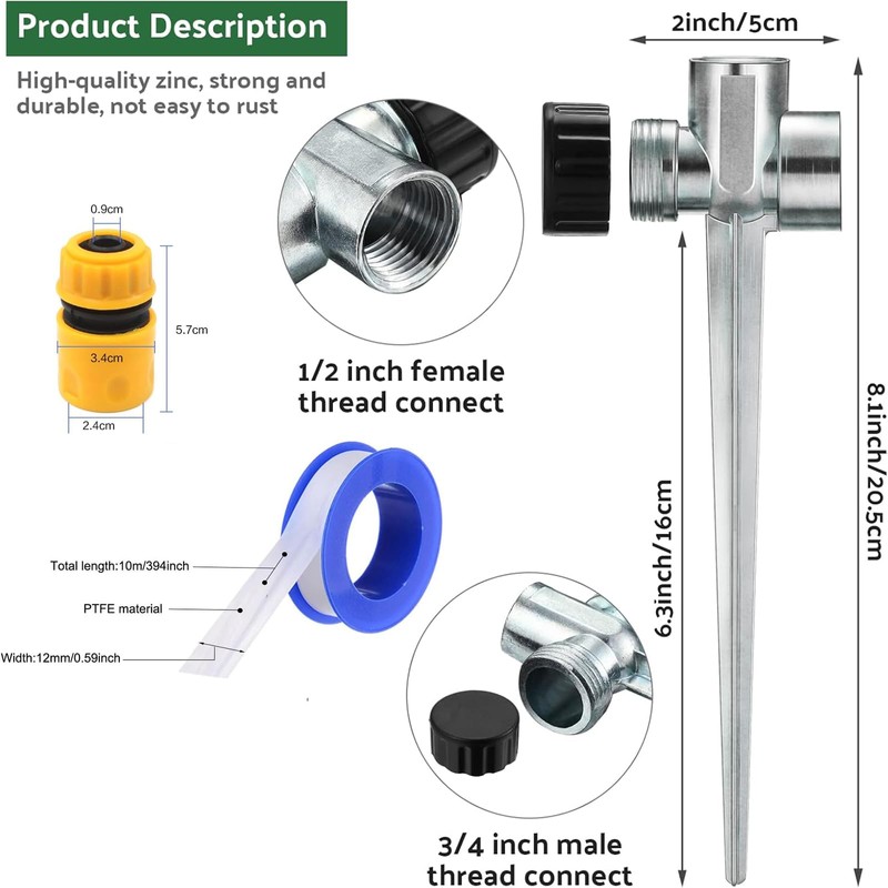 SUCANY Gardena Garden Sprinkler, Sturdy Metal Mandrel, Continuously Adjustable Irrigation