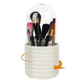 HSSPANFN 360 Organizador de maquillaje giratorio - Organizador de brochas de maquillaje a prueba de polvo con tapa, soportes grandes para cosméticos para cambiador y baño