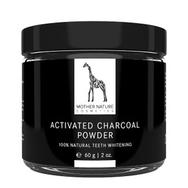 Aktivkohle Pulver von Mother Nature - Vegan - zur Zahnaufhellung & Zahnreinigung - Activated Charcoa - Teeth Whitening Powder für natürlich weiße Zähne - 60 g