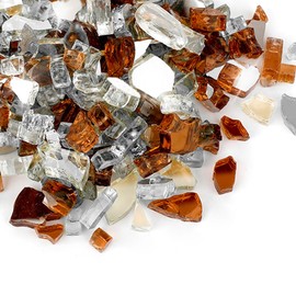Skyflame 10-Pound Blended Fire Glass for Fire Pit Fireplace Landscaping - 1/4 Inch Reflective Tempered Fireglass Gold, Platinum, Copper