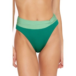 Trina Turk Women's Standard Olympia Ribbed High Waist Bikini Bottom-Cheeky Coverage, Swimwear Separates, Viridis, 14