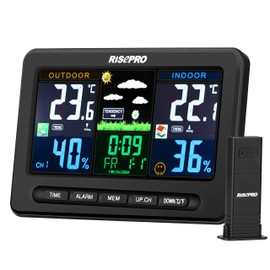 RISEPRO Wireless Weather Station with Outdoor Remote Sensor Indoor/Out Temperature and Humidity Alarm Clock Calendar Weather Forecaster with Color LCD Display