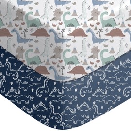 Yoofoss Baby Crib Sheets 2 Pack for Boys and Girls - 52x28 Fitted Crib Sheet Neutral Fits for Standard Crib and Toddler Mattress, Ultra Soft Breathable Microfiber Dark Blue Dinosaurs