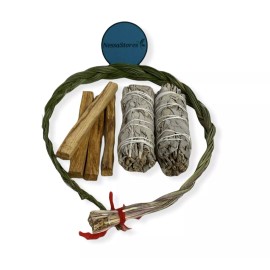 NessaStores Sweetgrass Braid Smudge Kit + Sage + Palo Santo #JC-222 (3 Kits)