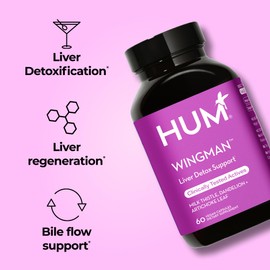 HUM Wing Man Liver Support Supplement with Milk Thistle, Dandelion Root Powder & Artichoke Leaf Extract For Liver Health & Function Support, Milk Thistle Supplement Helps Flush Out Toxins, 60 Capsules