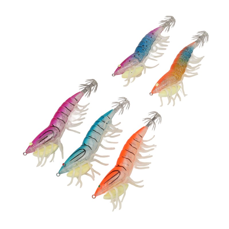5pcs Wood Shrimp Bait Artificial with Counterweights Double Pileate Hooks